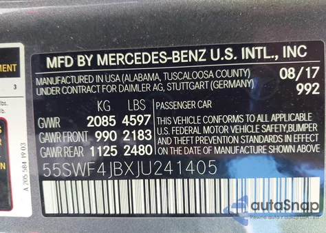 2018 Mercedes-Benz C 300 from USA, damaged, VIN 55SWF4JBXJU241405